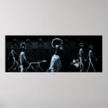 Fish Tank Background X-Ray Skeletons Town - Blue posters