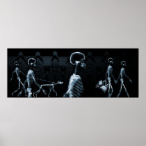 Fish Tank Background X-Ray Skeletons Town - Blue Print