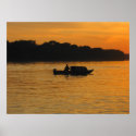 Fisherman at sunset on Danube river posters