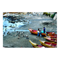 Fishermen and pelicans, Valparaiso, Chile posters