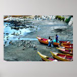 Fishermen and pelicans, Valparaiso, Chile posters