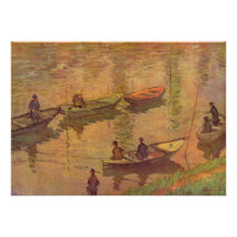 Fishermen fishing river Seine at Poissy by Monet Invitations