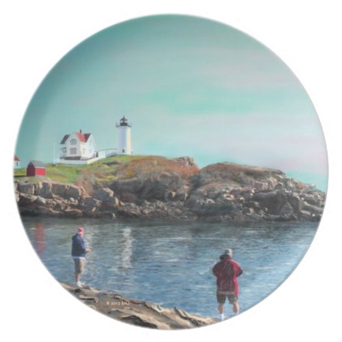 Fishing at The Nubble Light Collector's Plate plate