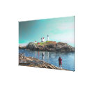 Fishing at The Nubble Lighthouse in Maine wrappedcanvas