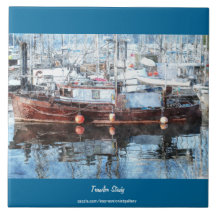 Fishing Boat 2 Watercolour Art 6" Decorative Tile