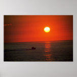 Fishing boat before sunrise poster