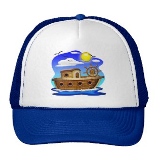 Fishing Boat Cartoon Trucker Hat