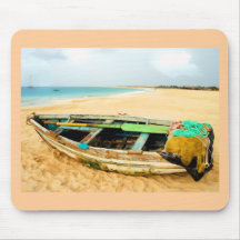 Fishing Boat on the Beach Mouse Pads