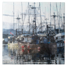 Fishing Boat Watercolour Art 6" Decorative Tile