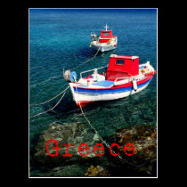 Fishing boats in the Cyclades postcards