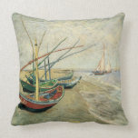 Fishing Boats on the Beach by Vincent van Gogh Throw Pillows