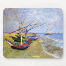 Fishing Boats on the Beach, Vincent Van Gogh Mousepads
