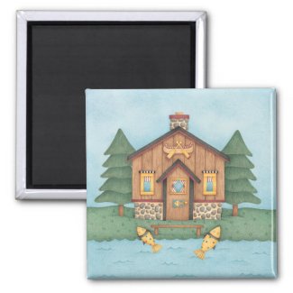 Fishing Cabin 2 Inch Square Magnet