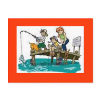 fishing cartoon art postcard