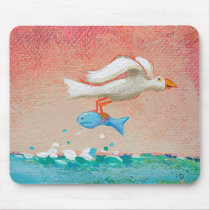 Fishing for dinner - Tiny Art #608 Bird & Fish art mousepads