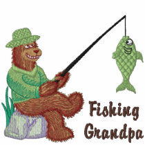 Fishing Grandpa Bear Embroidered Polo Shirt