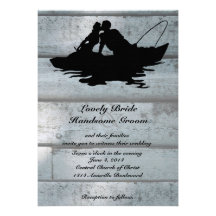 Fishing Lovers Boat Old Wood Wedding Invitation