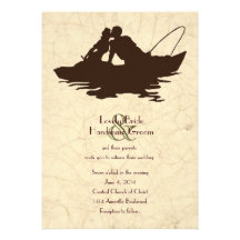 Fishing Lovers Brown Boat Wedding Invitation