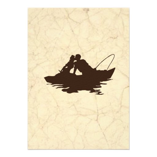 Fishing Lovers Brown Boat Wedding Invitation