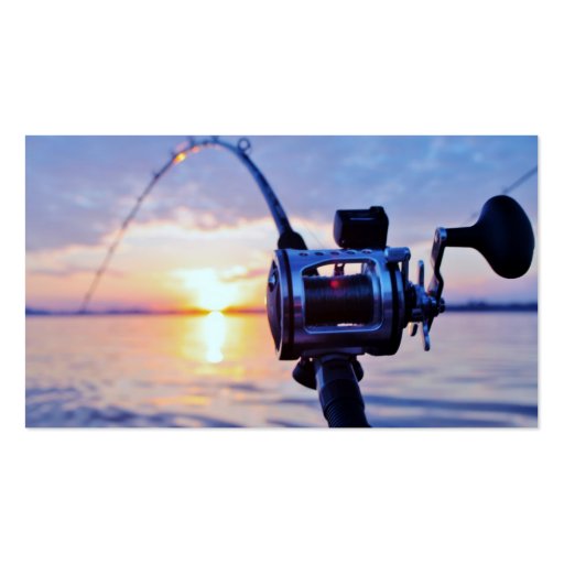 Fishing Reel at Sunset Business Card Template (front side)