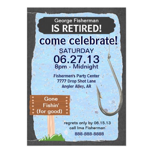 Fishing Retirement Party celebration invitation (front side)