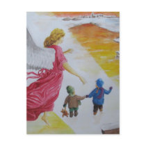 Fishing rod guards children cutout postcards