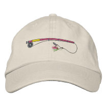 Fishing Rod with Fly Embroidered Hats
