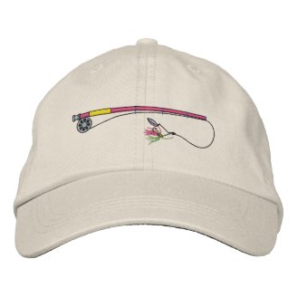 Fishing Rod with Fly Embroidered Hats