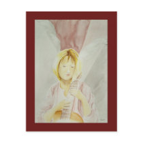 Fishing rod with guitar post card