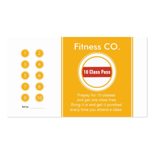 Fitness Business Card 10 Class Pass Template (front side)