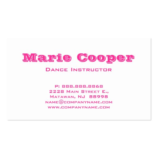 Fitness Business Card Dance Pink (back side)