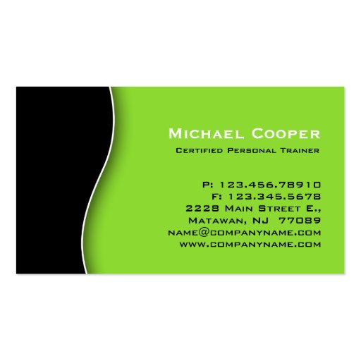 Fitness Business Card Professional Lime Black (back side)