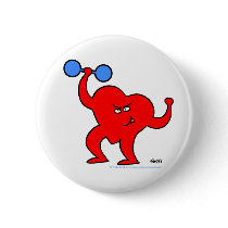 Fitness Cartoon Strongheart Button