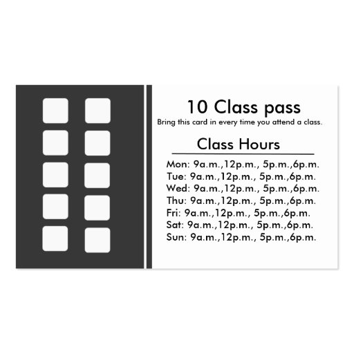 Fitness Class business card 10 class pass card