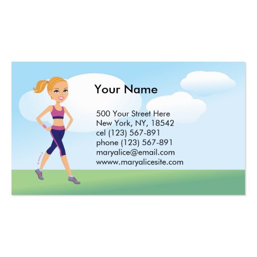 Fitness Girl Cartoon Business Card (front side)