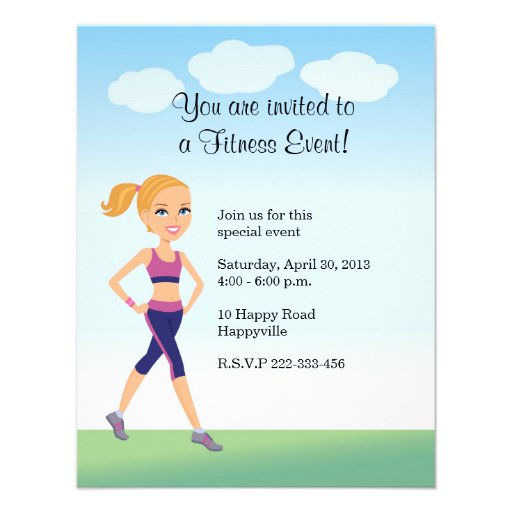 Fitness Girl Cartoon Custom Invitations