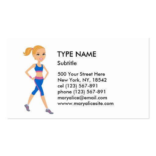 Fitness Girl Cartoon Style 2 Business Card Template (front side)