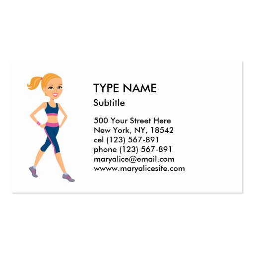 Fitness Girl Cartoon Style Business Card Templates (front side)