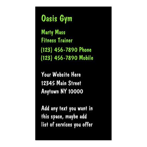 Fitness Gym Business Cards (back side)