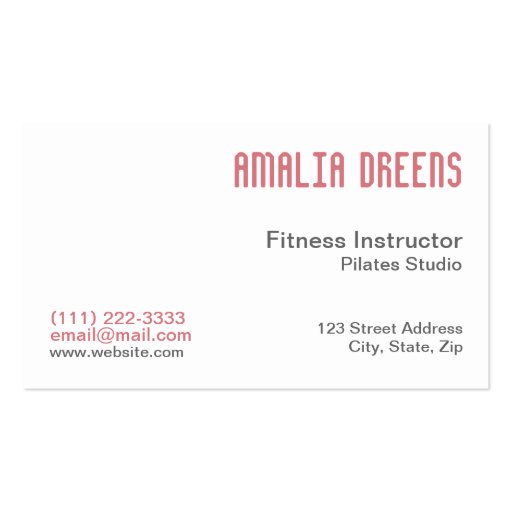 Fitness Instructor on white Business Cards (front side)