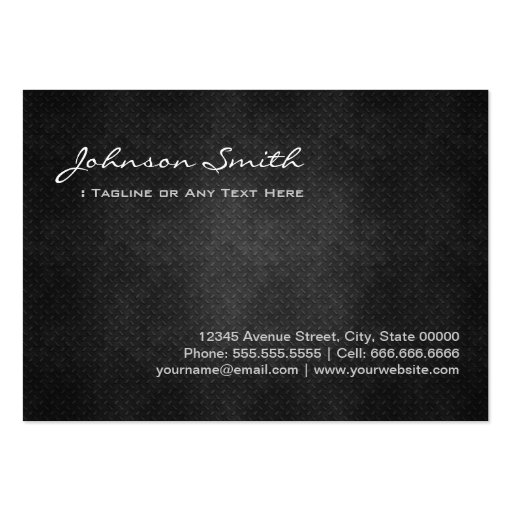 Fitness Trainer Cool Black Metal Simplicity Business Card Templates (back side)