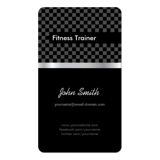 Fitness Trainer - Elegant Black Silver Squares Business Card