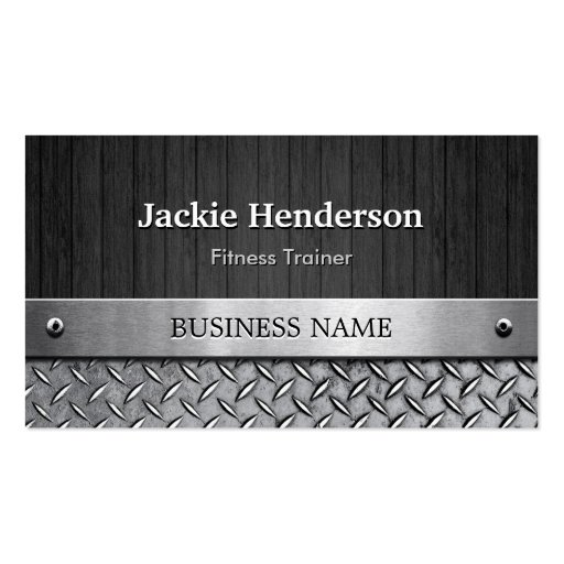 Fitness Trainer - Wood and Metal Look Business Card (front side)