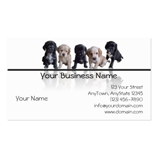 Five Black and Tan Cocker Spaniel Puppies Business Card Template (front side)