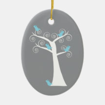 Five Blue Birds in a Tree Ornament
