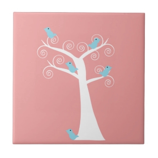 Five Blue Birds in a Tree Tile