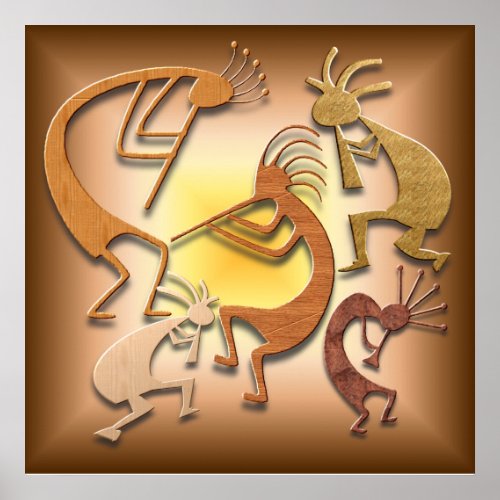 Five Brown Kokopellis print