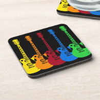 Five Colorful Electric Guitars Drink Coasters