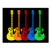 Five Colorful Electric Guitars Post Cards