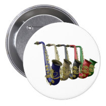 Five Colorful Saxophones Button Badge Name Tag at Zazzle